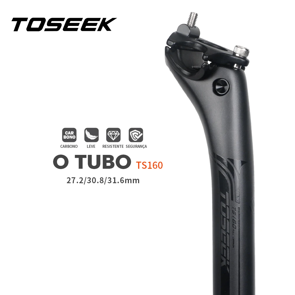 Toseek selim de carbono 27.2/30.8/31.6mm, preto fosco, mtb/bicicleta de estrada, comprimento 400mm, tubo de assento, peças de bicicleta