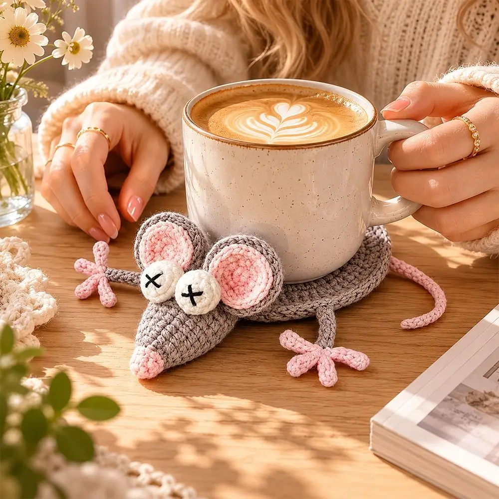 Handmade Crochet Craft Crochet Animal Coaster Soft Knitted Animal Shape Design Cute Cartoon Cup Mat Creative Cartoon Style