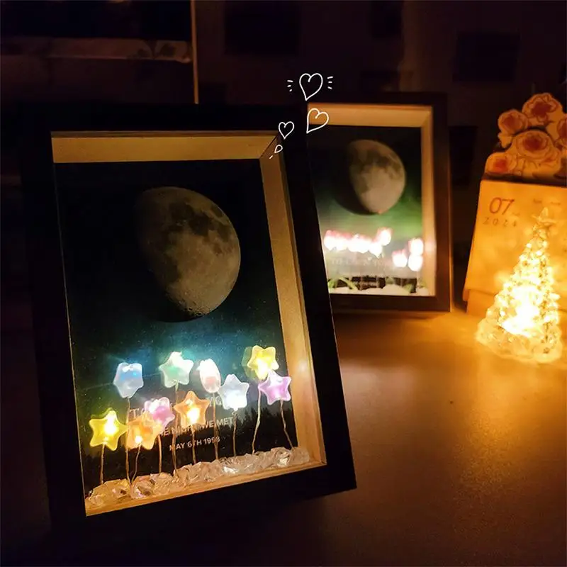 Tulipas Photo Frame Night Light, Flor Picture Frame, Luz Decoração Móveis, USB Powered