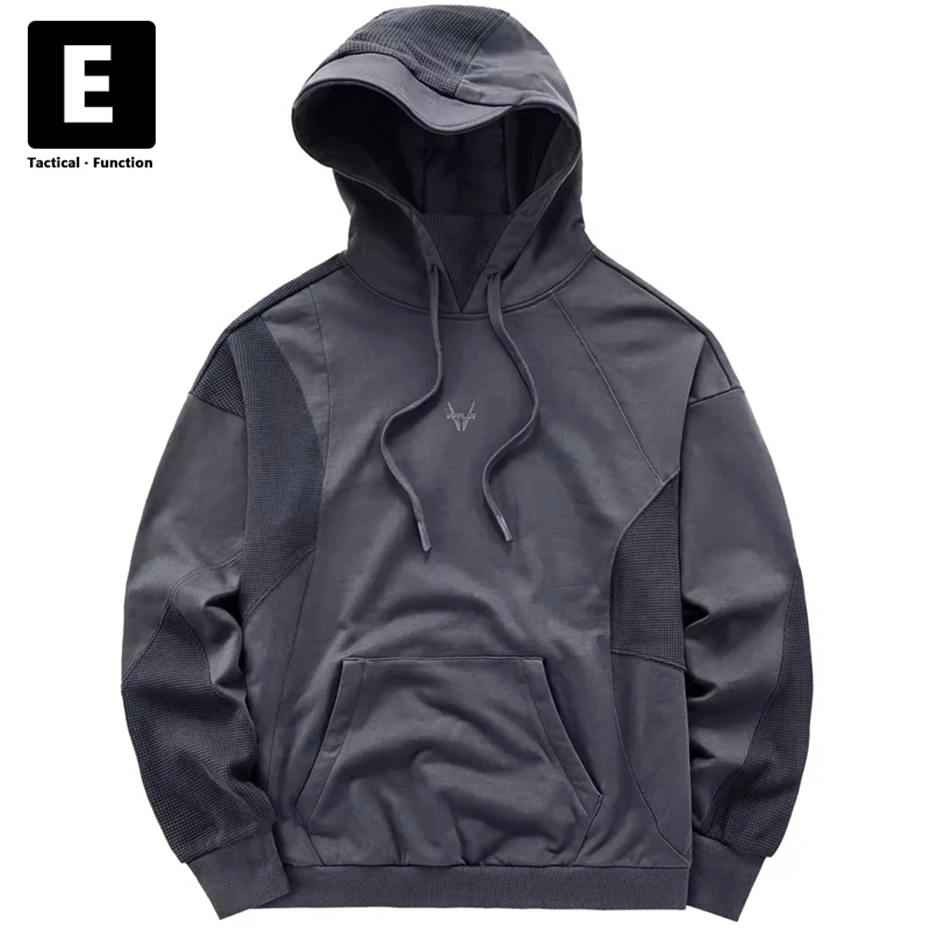 Grey Techwear Hoodies Men Streetwear Cargo Hoodies Spring Autumn Loose Pullover Male Function Design Hooded Sweatshirt