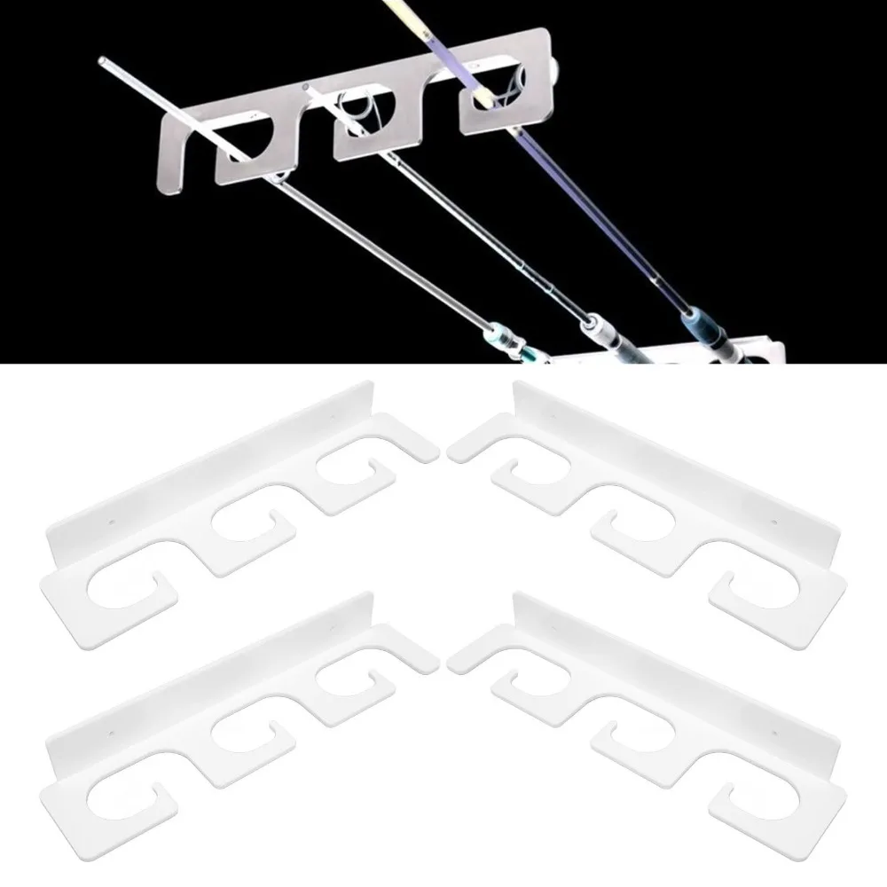 4Pcs Acrylic Fishing Rod Holder Wall Ceiling Mounted Horizontal Overhead Hanger Fishing Pole Rack Multifunctional Non-slip