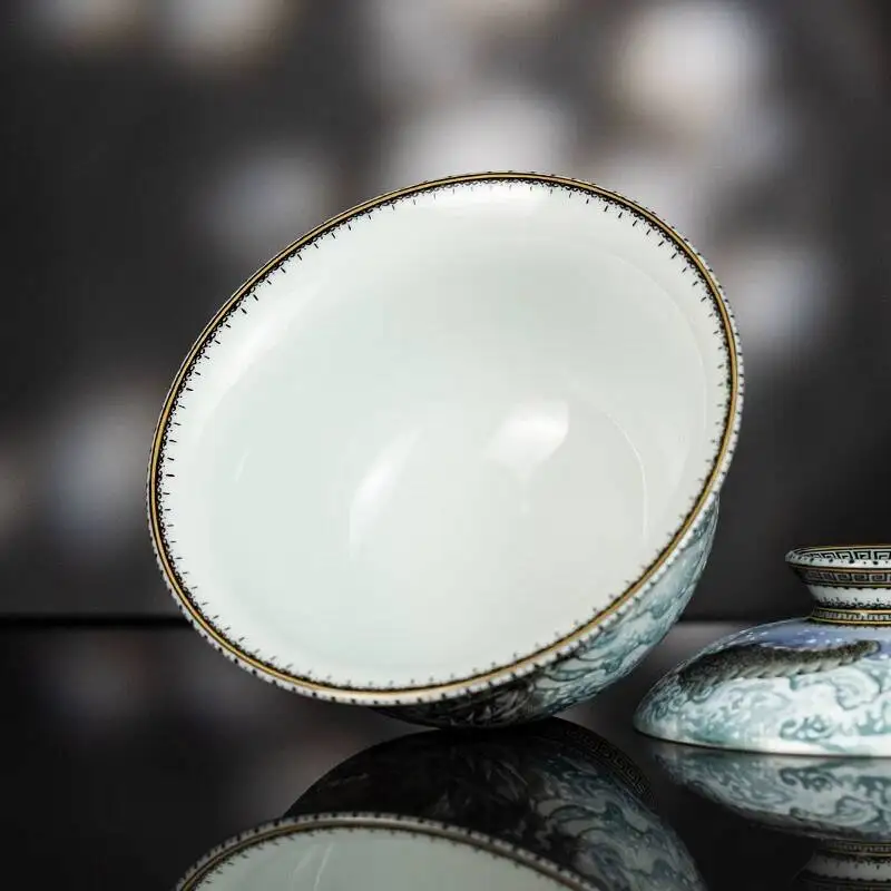 Sacred Mountain High-End Set Jingdezhen Handmade Hand-Painted Pastel Chaohailong Gaiwan Cup For Brewing Tea