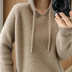 Winter Women's Knitted Cashmere Pullover Fashion Wool Sweater Hooded Neck Long Sleeve plane Soft&warm high-quality Basics Tops