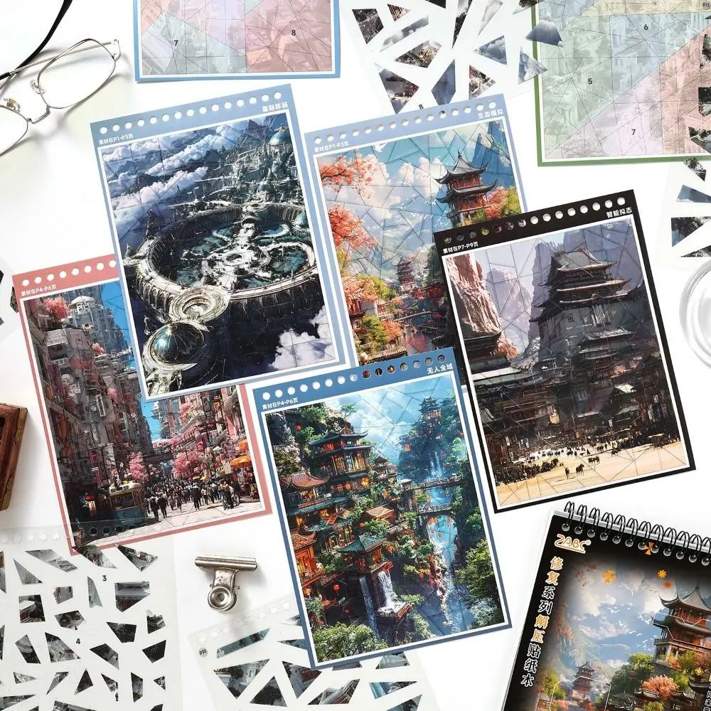 Adesivi 3D Paesaggistici Divertenti con 8 Scene, Rilegatura a Spirale, Adesivi Cartoon con Scene di Cabine, 24 Adesivi in PET per Scrapbooking Fai-da-Te