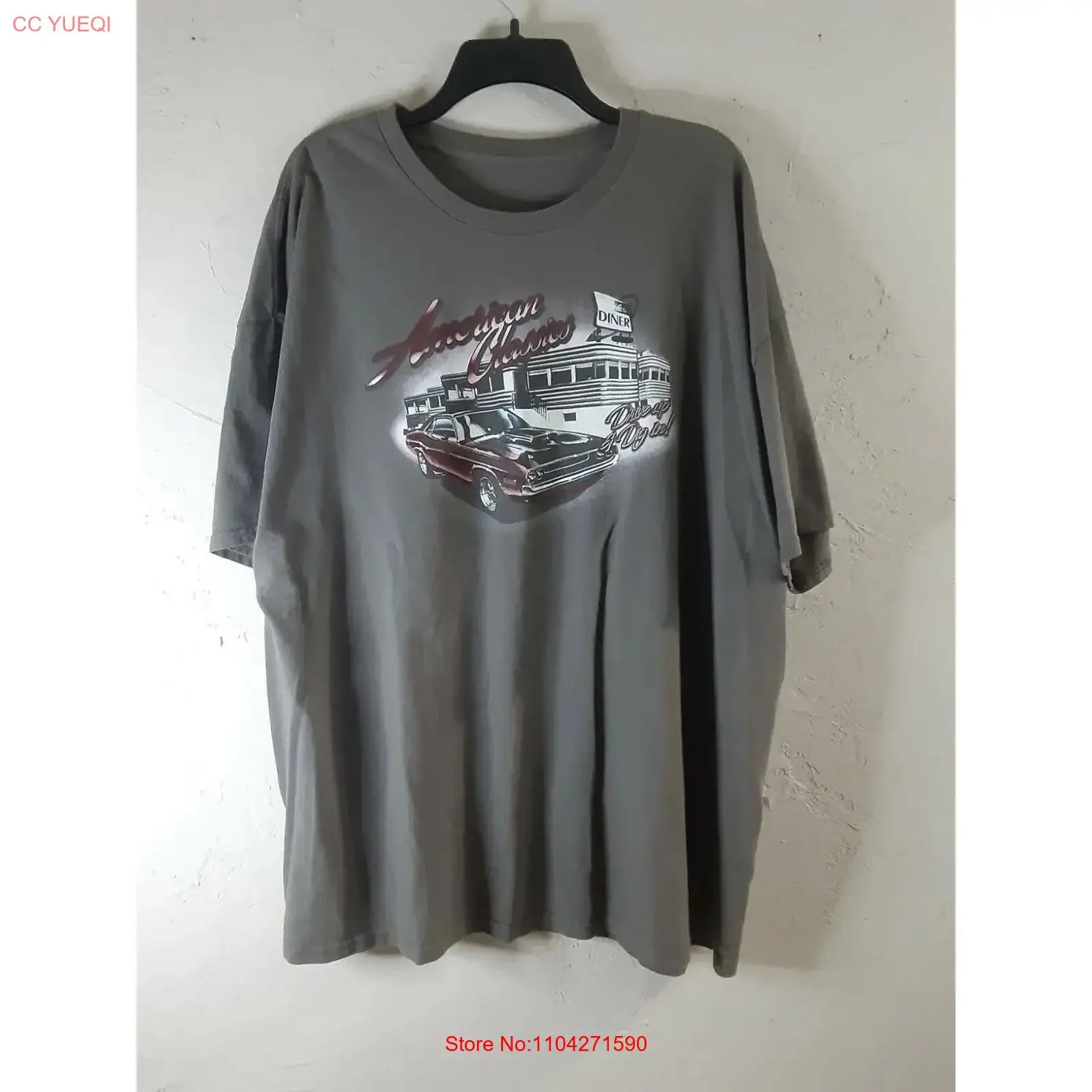 AMERICAN CLASSICS Muscle Car Diner Eats Drive Up Dig In T Shirt Sz XL vintage Washed streetwear Stretched homme Versatile