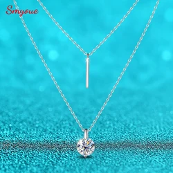 Smyoue 1-2CT Double Chain VVS Moissanite Necklace for Women Sparkling Lab Diamond Pendant Sterling Silver 925 Original Certified