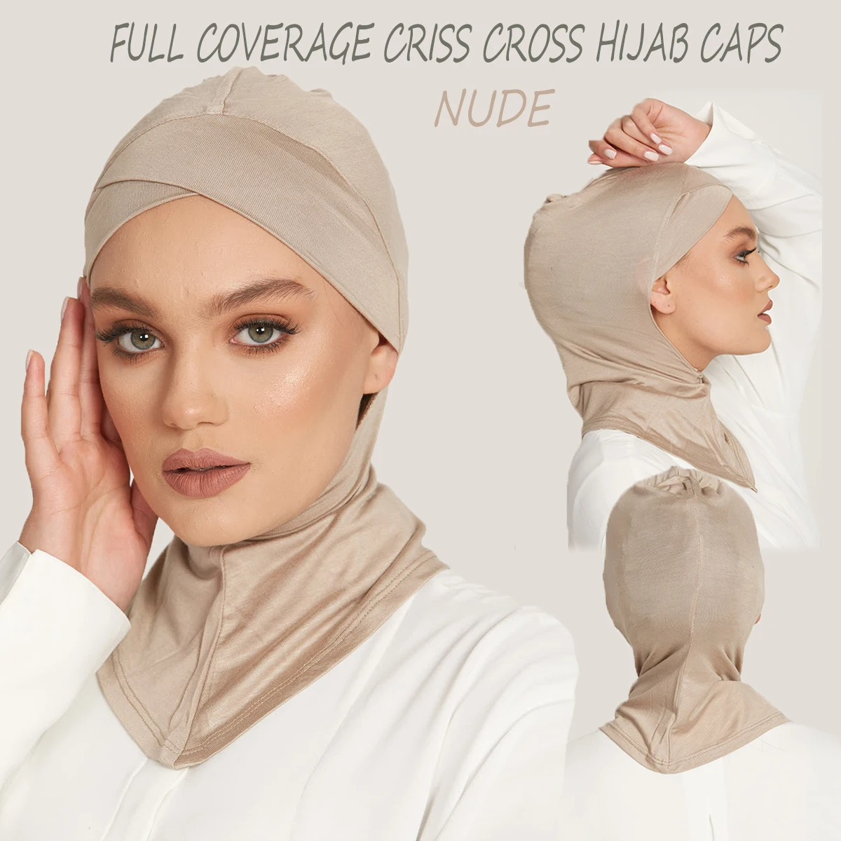 Hijab musulmán de cobertura completa para Mujer, pañuelo cruzado, Turbante, gorro Islámico