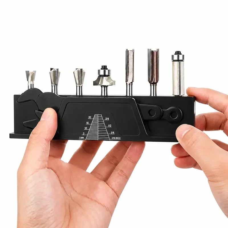 Woodworking Milling Cutter Holder Anodized with 7 Magnetic Holes and 1/4 Inch Slots Tool Organizer