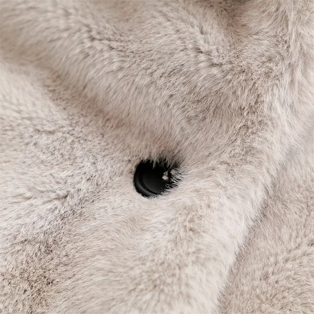 معطف فرو المنك بأكمام طويلة وجيب بأزرار فضفاضة للنساء للخريف والشتاء معطف دافئ جديد #6