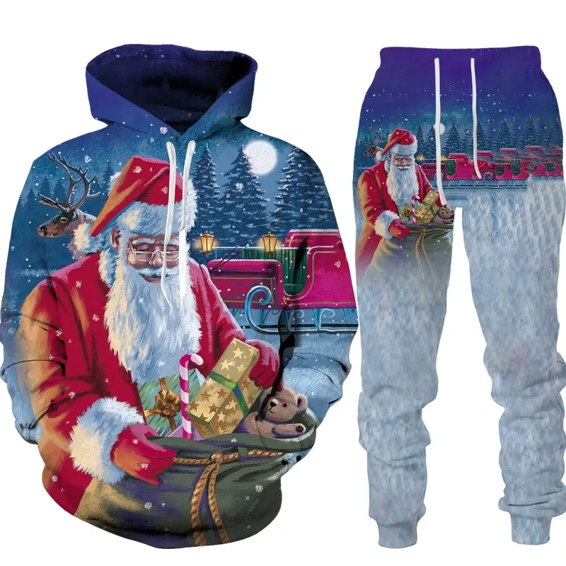 Hoodies Set Christmas Santa Claus Autumn Winter 3D Printing Boys Tracksuit Set Hoodies Pants Set Long Sleeve Boys Clothing Suits