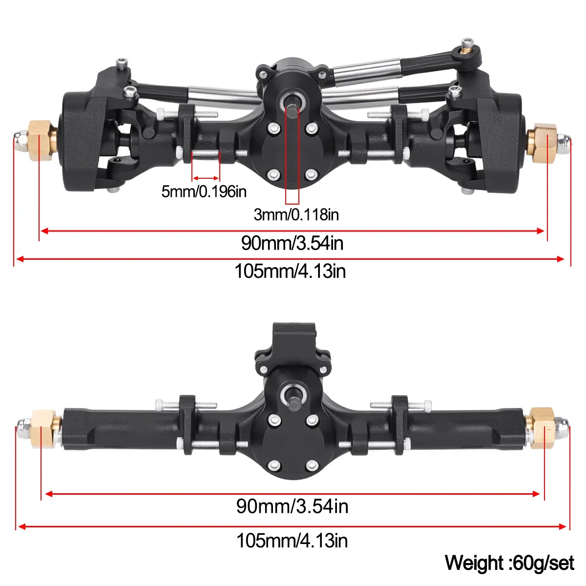 Plastic Planet Front & Rear Axles Complete for 1/24 Axial SCX24 with 3-Section ISO CVD 52° Steering Angle Upgrade Part