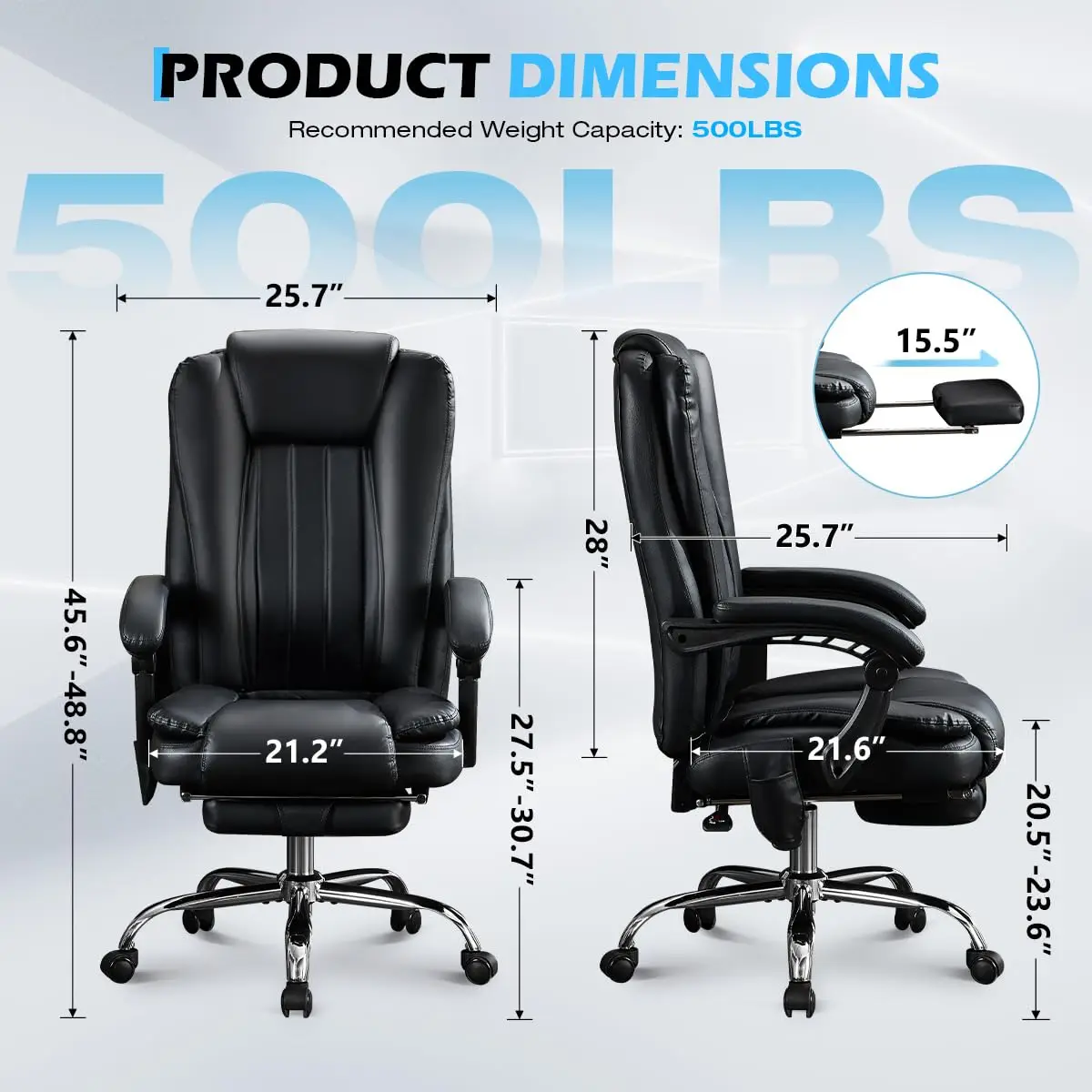 Massage Office Chair with Footrest, 6-Point Vibration & Heat Ergonomic Executive Chair for Heavy People, 500lbs Big & Tall Recli