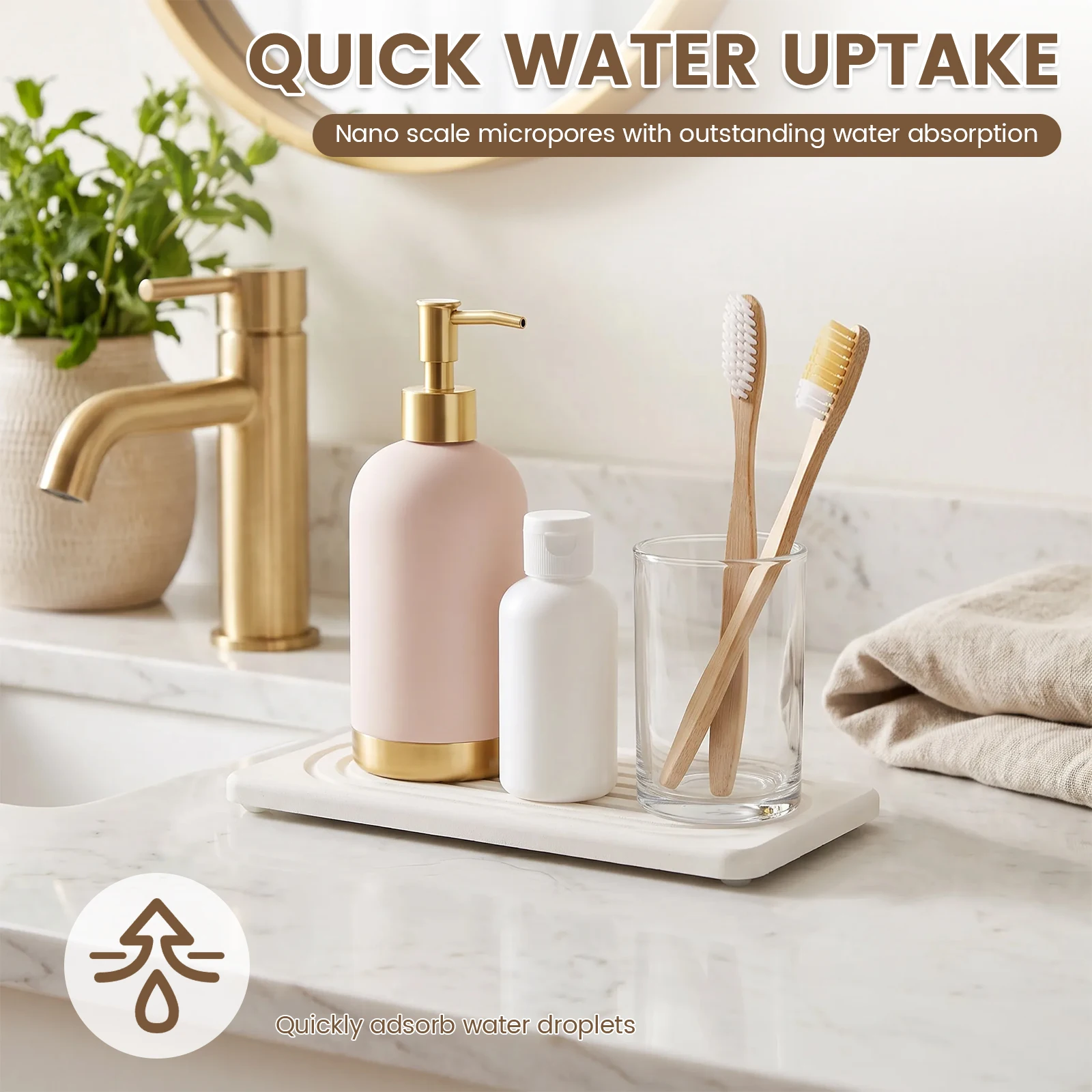 2 Pcs Diatomite Tray Absorbent Fast Drying Stone Sink Organizer For Kitchen Counter Soap Dispenser Bathroom Vanity Sponge Pad