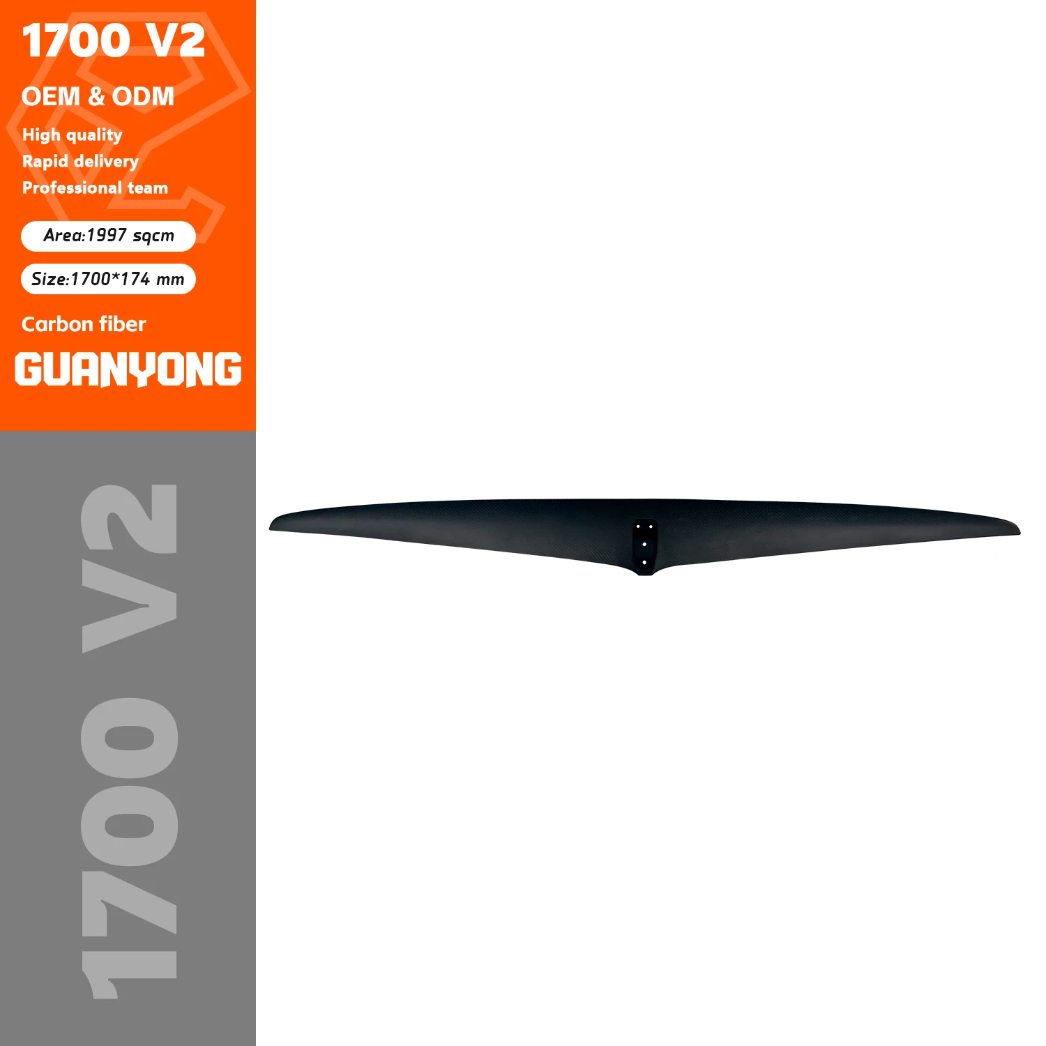 2025 New Style Hydrofoil Front Wing 1700 v2 Carbon Front Wing 1997sqcm Large Interchangeable Wingfoil Pumping Advanced Rider