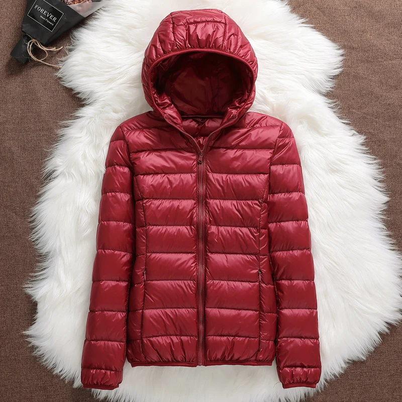 Autumn Winter Women Long Sleeve Warm Coat Female Outwear Ultralight Thin Down Jacket White Duck Down Hooded Jackets