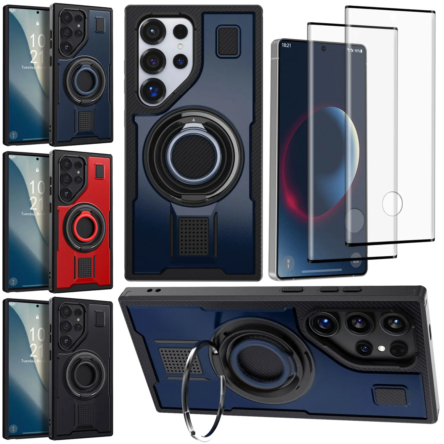 

Для Samsung Galaxy S25/S25 +/S25 ультра гибридный прочный чехол с кольцом-подставкой + 2 шт. прозрачное закаленное стекло защитные пленки для экрана