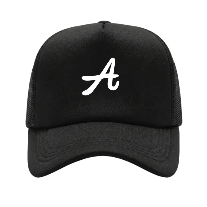 Letter A Printed Adjustable Baseball Cap Classic Snapback Dad Hat Breathable Mesh Hat Golf Fishing Outdoor Sun Cap