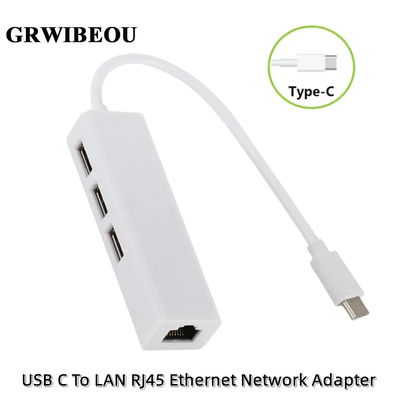 GRWIBEOU Type-C to RJ45 Adapter USB C To LAN RJ45 Ethernet Network Adapter Converter Portable For MacBook Pro Laptop USB C HUB