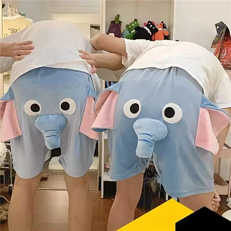 Lounge Pyjama Shorts 3D Ears Trunk Cartoon Lovely Elephant Loose Casual Plush Sleepwear Summer Men Women Shot Pants Home Wear