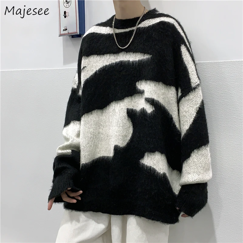 

Sweater Pullovers Men Patchwork Design Loose Retro Students Trendy Korean Style Popular Soft O-neck All-match Autumn New Casual