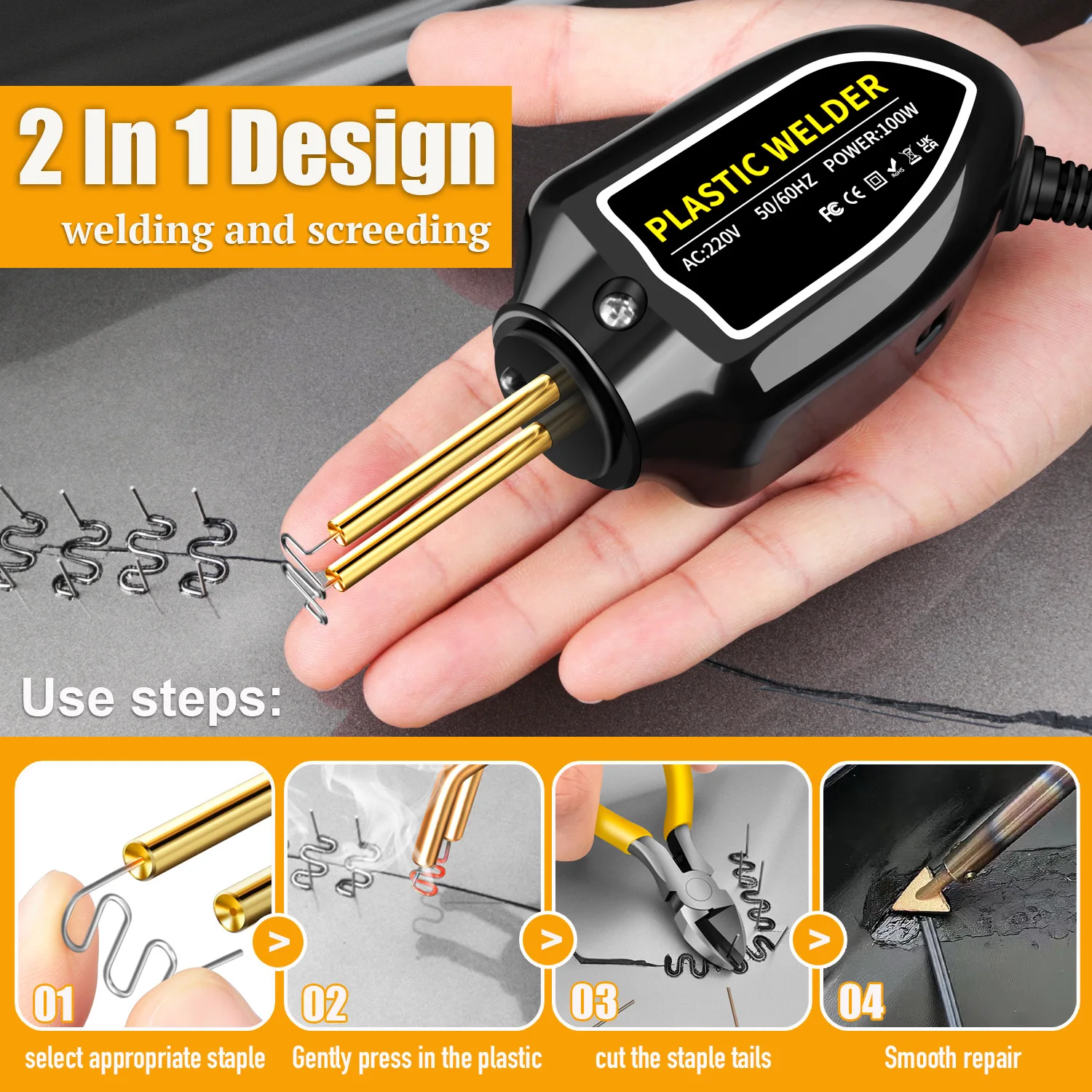 Saldatore di plastica 100W pistola termica 400 pz cucitrici a caldo saldatrice di plastica paraurti saldatore graffette Kit di strumenti di