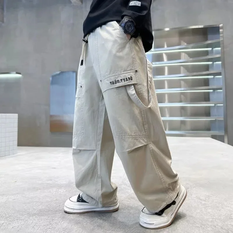 Boys Cargo Pants Teenager Straight Wide-leg Casual Letter Trousers 2025 New Spring Children's Loose Pants Kids Autumn Clothing