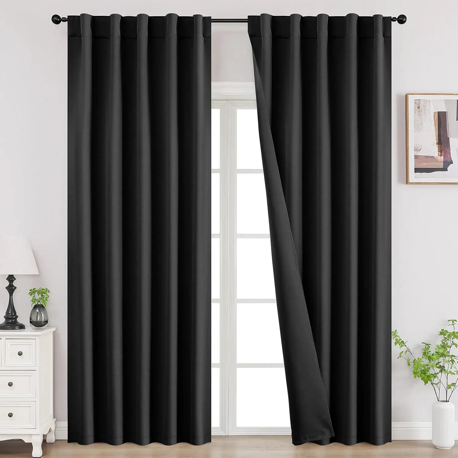 

Blackout Curtains for Bedroom, Black Out Curtains 108 Inch Long, Room Darkening Noise Reducing Wrinkle-Free Drapes, 108'