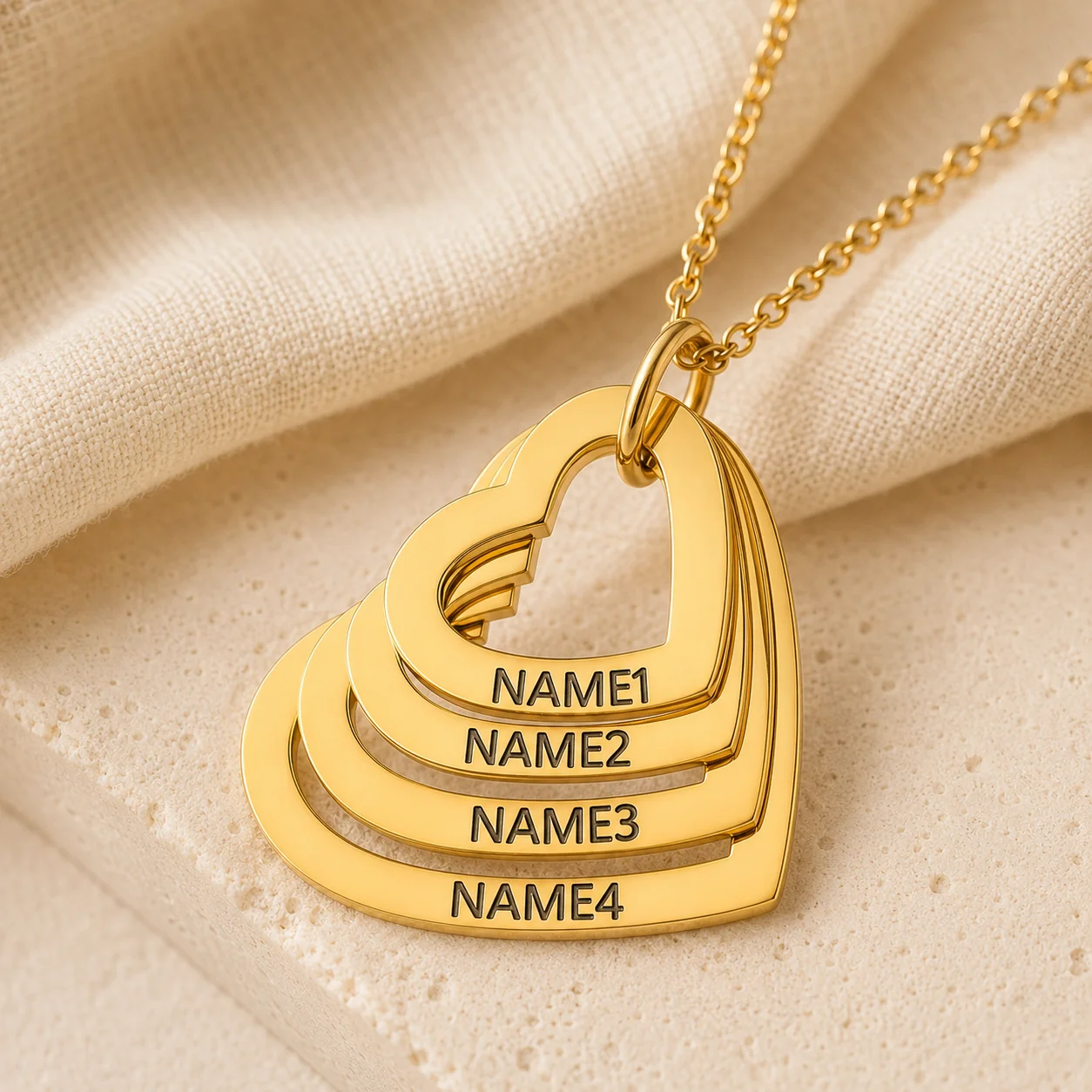 

Custom 4 Name Heart Necklace Stainless Steel Personalized Family Pendant Gold Silver Rose Gold Gift