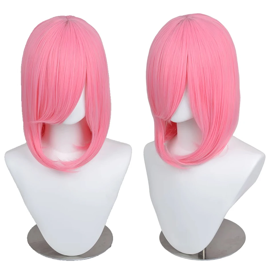 40cm Anime Synthetic White Purple Cosplay Wigs Short Green Hair Straight Silver Wig Pink Hairpiece Short Wig with Bangs image 5