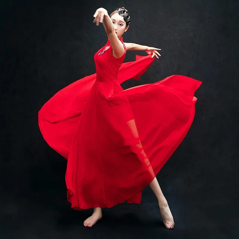 Китайская танцевальная одежда для взрослых и девочек, Классический танцевальный костюм, белое длинное шифоновое платье, лирический костюм, женский костюм для выступления, 12581