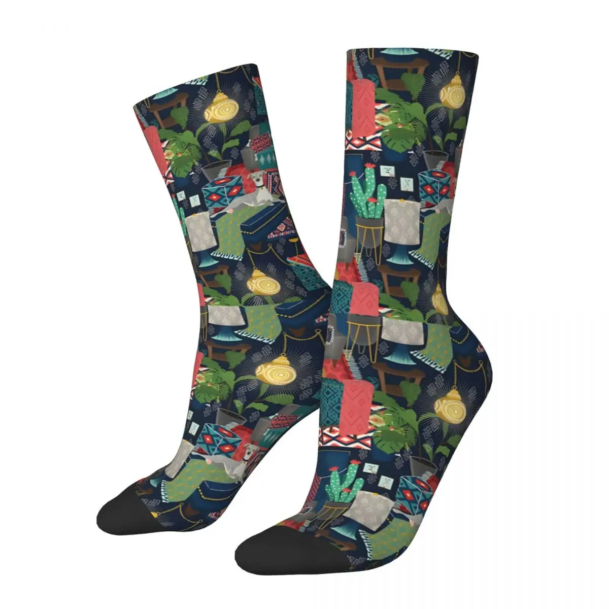 Vintage Bohemian Whippet Repeat Men's Socks Unisex Hip Hop Pattern Printed Funny Crew Sock Gift