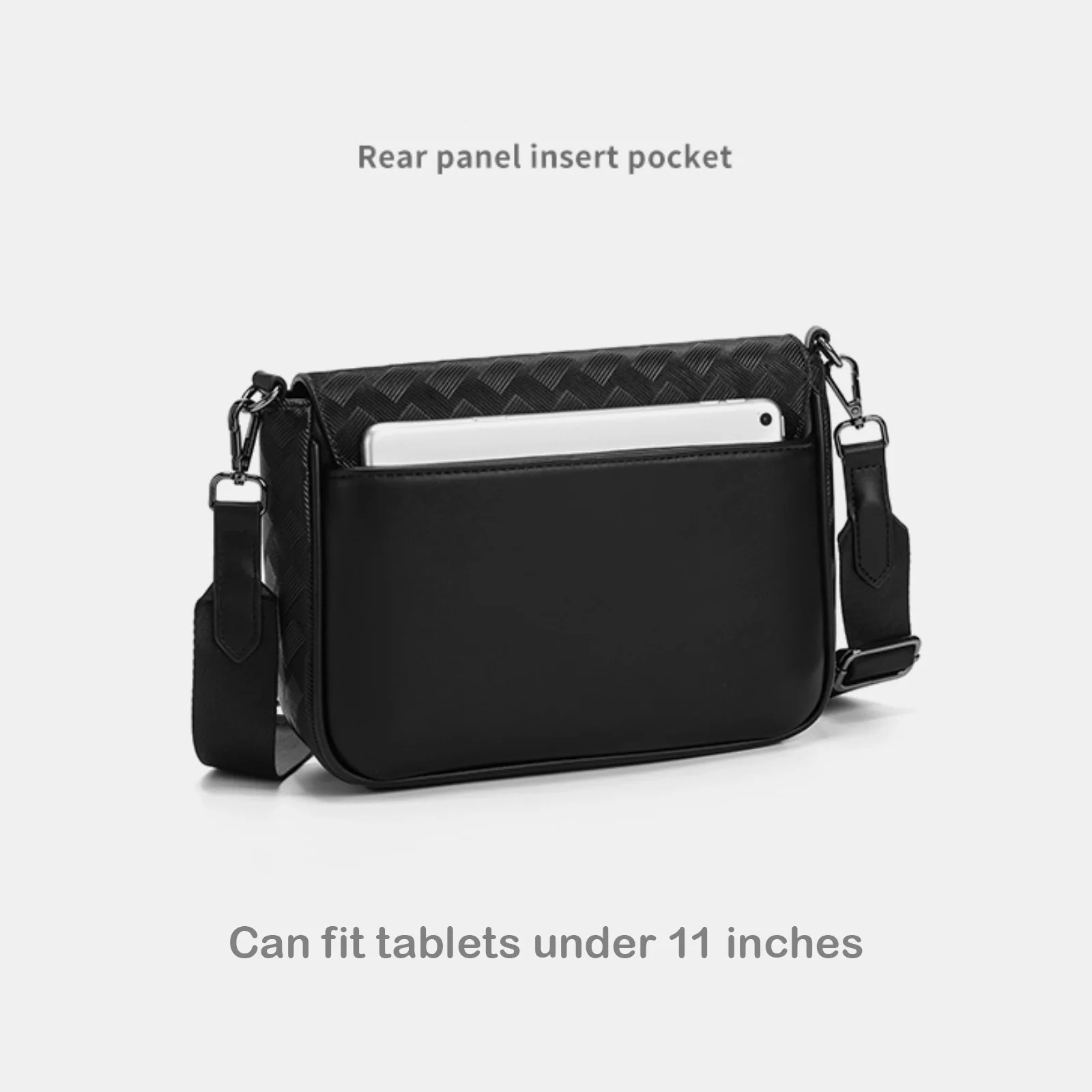 Luxe zakelijke stijl minimalistisch voor iPad crossbodytas, geselecteerd geruit zwart leer, 11-inch tablettassen voor heren met enkele schouder