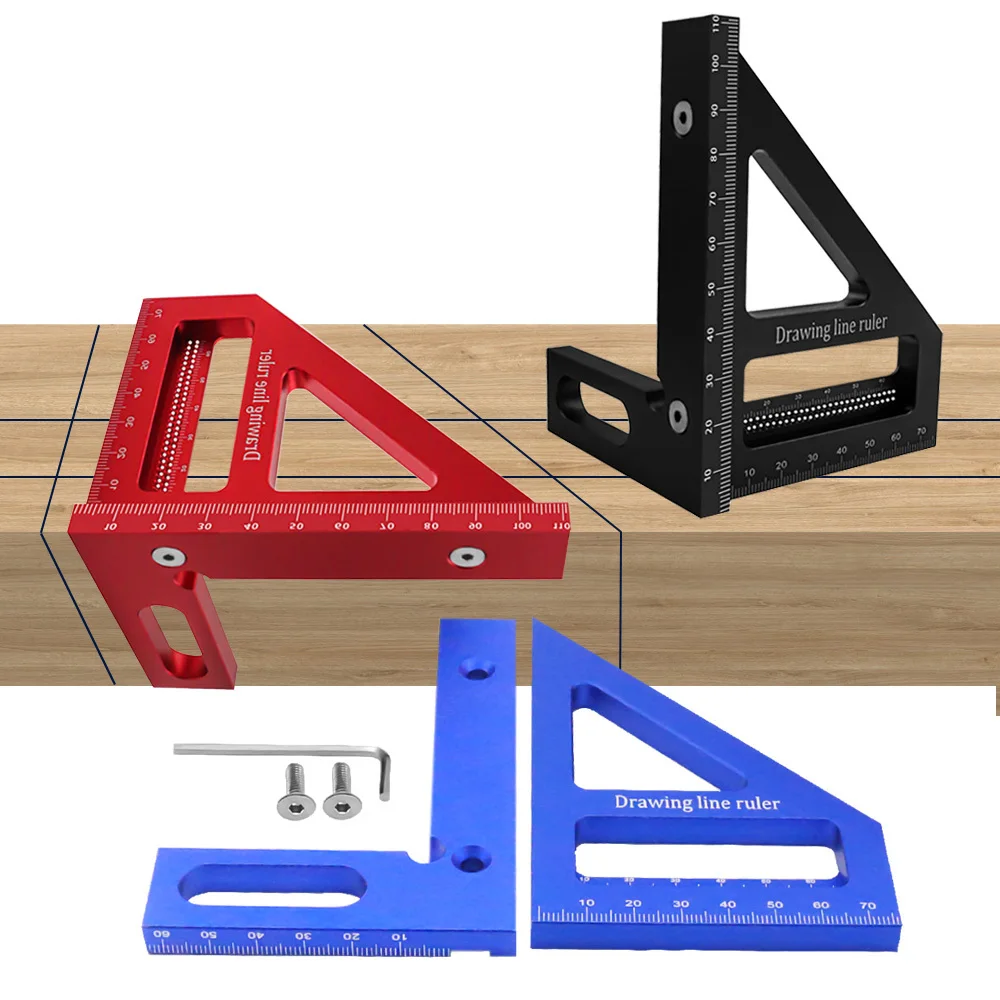 

Heavy-Duty Aluminum Square Protractor – Precision 3D Multi-Angle Measuring Ruler, 45/90 Degree Triangle Hole Miter Layout Tool