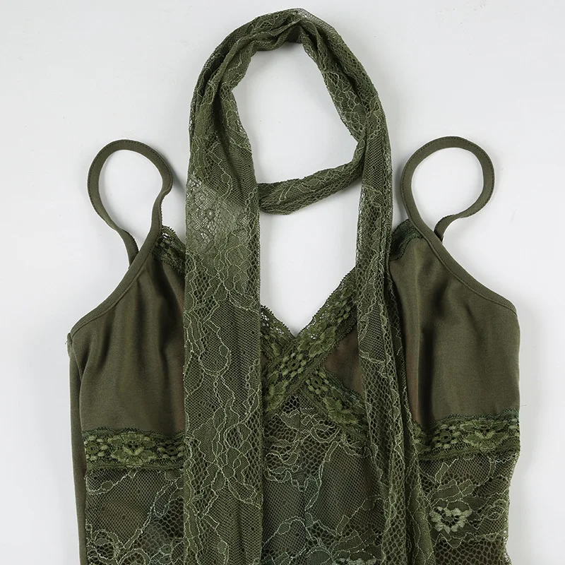 Damen Gothic Vintage Spitzen-Panel-Kleid mit V-Ausschnitt, Spaghettiträger, durchsichtig, A-Linie, Maxi, trendiges Waldmädchen-Slim-Fit-Retro-Ästhetik-Kleid