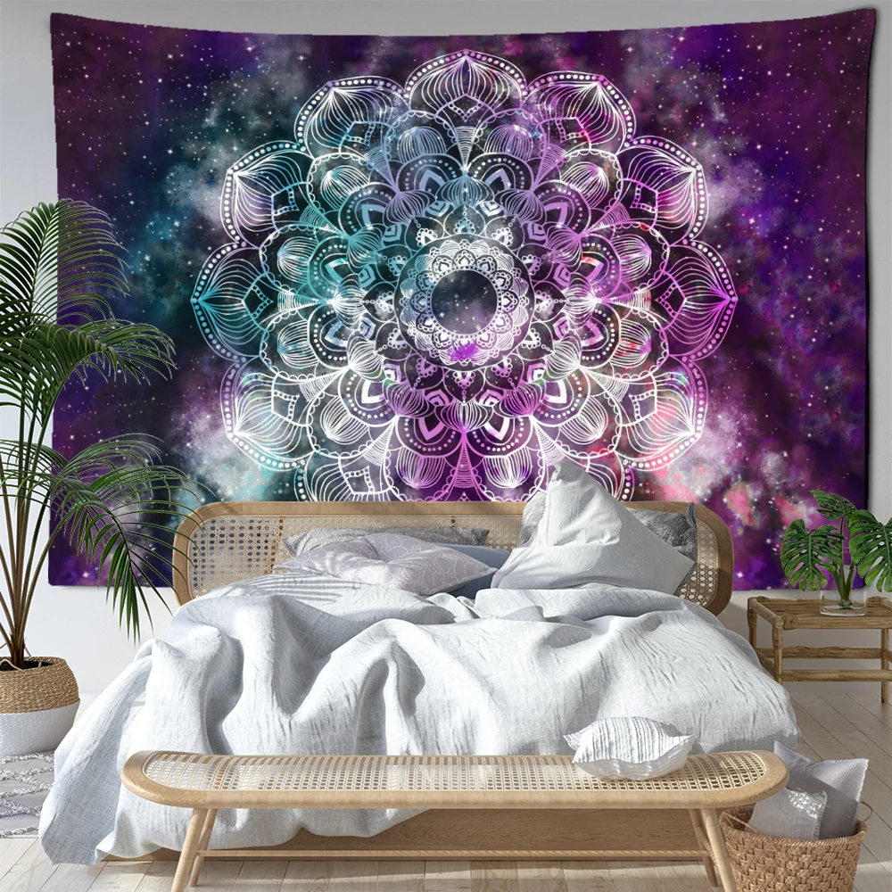 Purple Starry Sky Mandala Tapestry Wall Hanging Bohemian Tropical Landscape Art Hippie Tapiz Aesthetics Room Home Decor