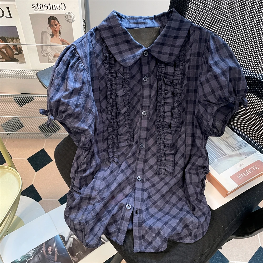 

Korean Sle Unique Super Cute Men's Summer ort Waist Cinched Doll Collar irt Faionable Cheered Print