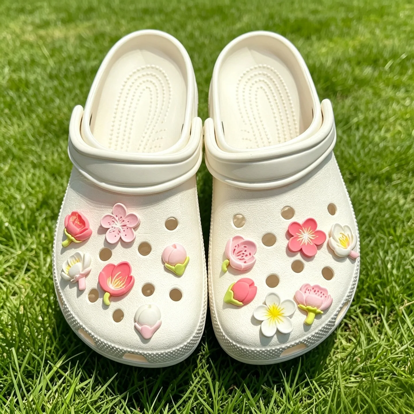 Pastel Cherry Blossom Daisy Flower Shoe Charms Detachable Decor For Girls Clogs Bubble Slides Cute Daily Footwear Small Gift Acc
