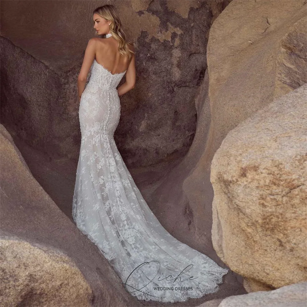 Suknia ślubna QICHE Classic Lace Sweetherat, długie rękawy, krój syreny, odkryte plecy, guziki, suknia ślubna 2026, Vestidos De Novia, możliwość personalizacji.