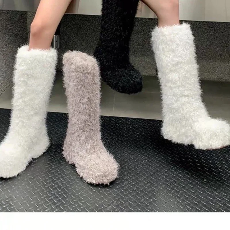 Insulated Thick Pad Warm Durable Snow Boots High Heel Women's Tall Cotton Shoes