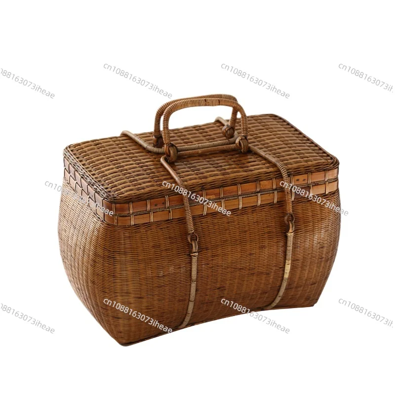 Bamboo woven tea box, set storage bag portable  cage, handmade bamboo  ceremony person portable bag