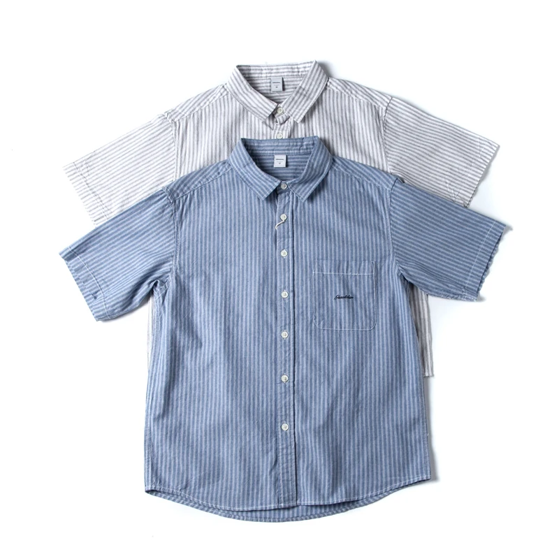 

Loose Fit Short Sleeve Shirt Men's Summer Casual Korean Version Vintage Vertical Stripes Unisex Outerwear Shirt Youth Trend