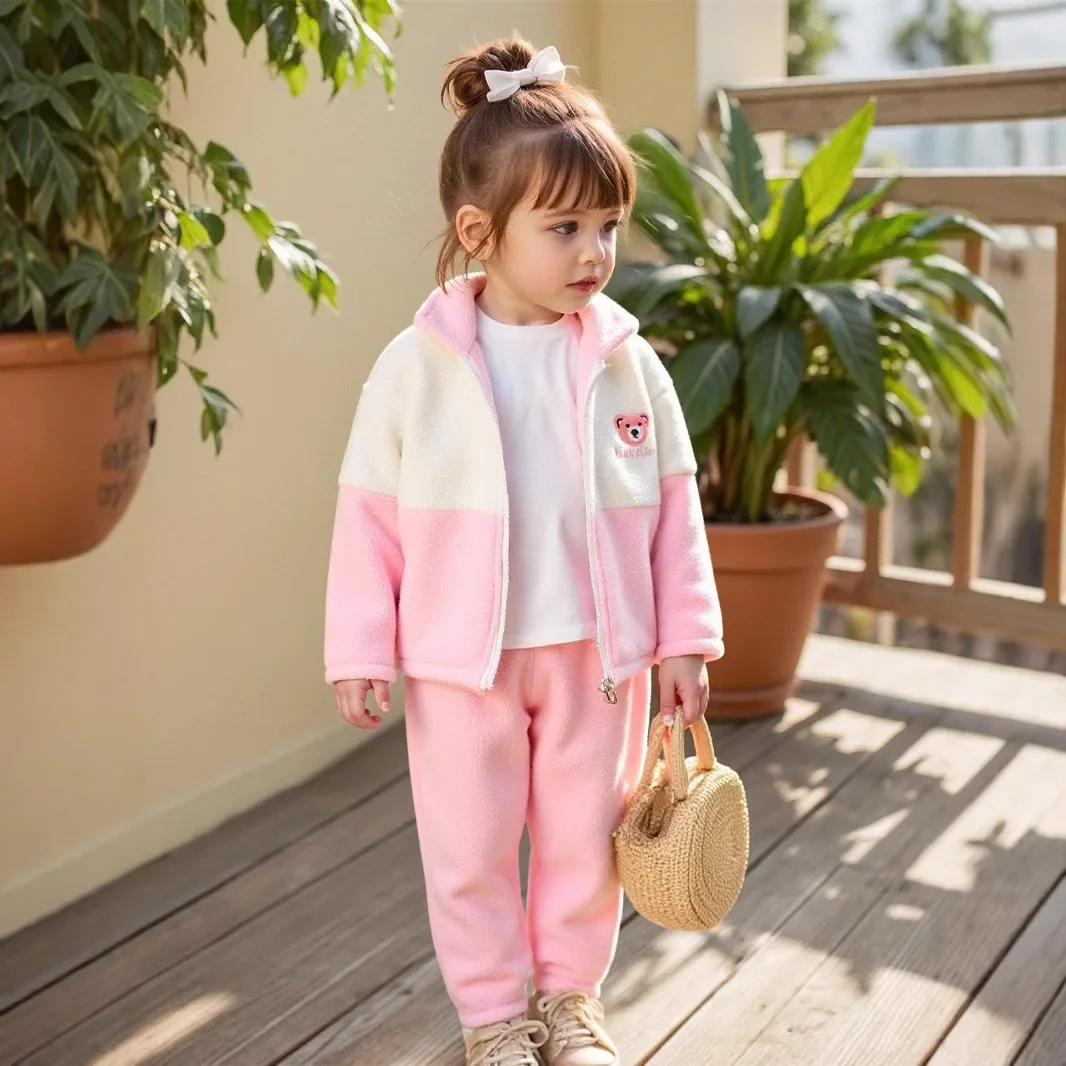 

Girls Winter Padded Sets Baby Fleece Zipper Coat Suit Kids Cute Bear 2Pcs Toddler Autumn Warm Casual Outfit Children Clothes