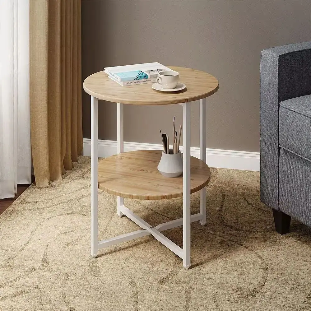 Small Round Coffee Table with 2 Tier End Table Bedside Table