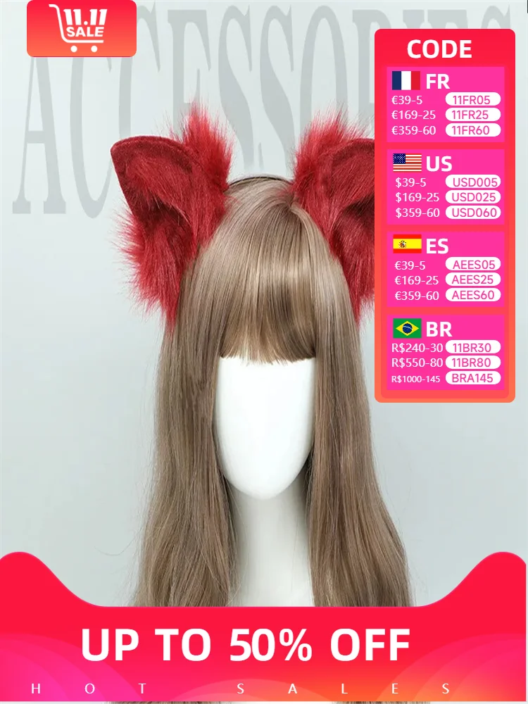 Kawaii Women Girls Halloween Simulation Bunny Ears Headband Cosplay Anime Plush Fox Animal Ear KC Lolita Hair Accessories New