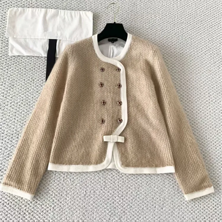 

Женская одежда в европейском стиле по индивидуальному заказу, зима 2026, новый стиль, комплект вязаного пальто из мохеровой шерсти с длинными рукавами