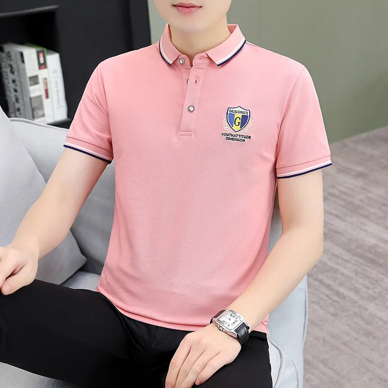 

Men's Short Sleeve Shirt Casual Cotton T-Shirt Korean Style Flip Collar Base Shirt Trendy Top for Men Spring Season