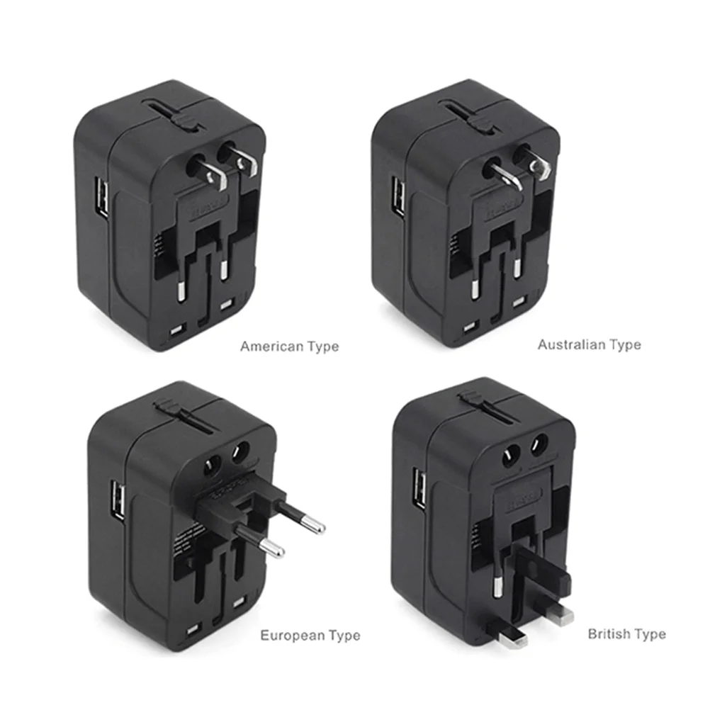 Travel Adapter Worldwide All in One Universal Power Converter AC Power Plug Adapter Power Plug Wall with Dual USB Chargi