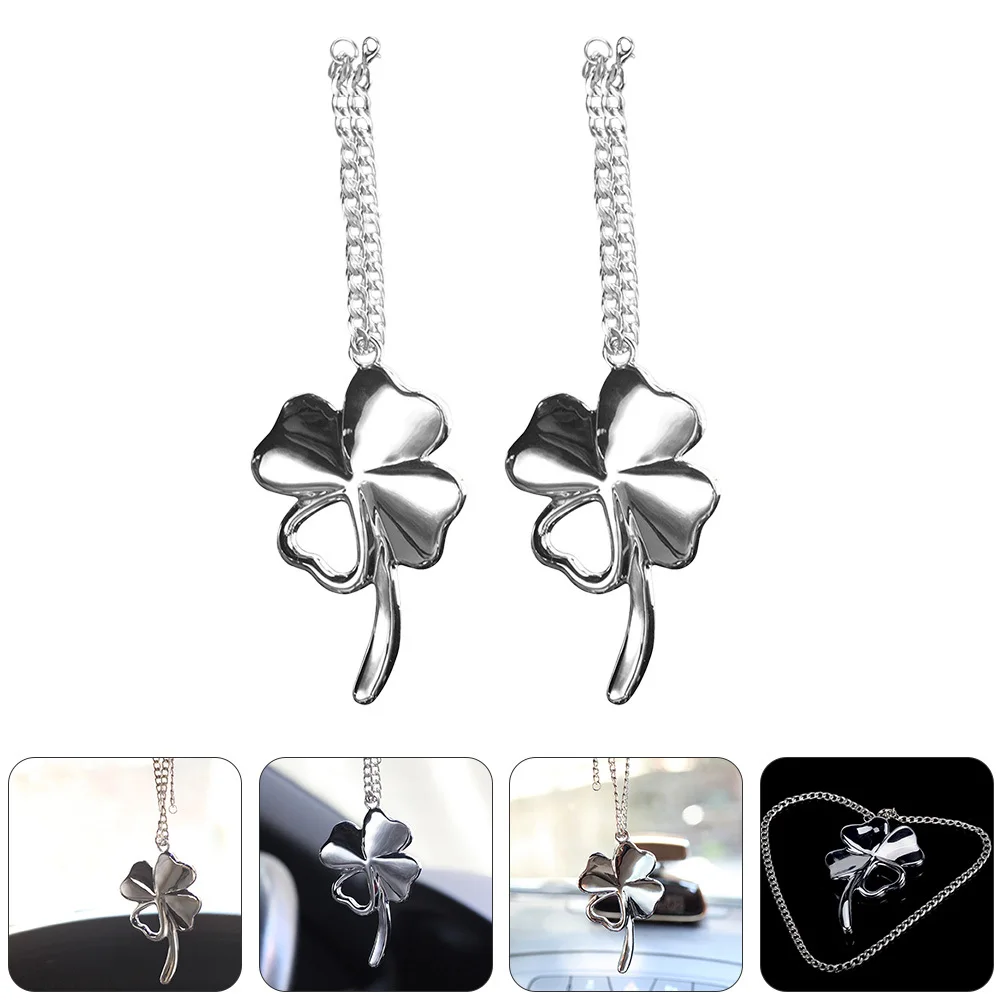 

2pcs Rear View Mirror Pendant Creative Hanging Decoration Alloy Key Chain Car Ornament Interior Accessories Four Leaf Clover
