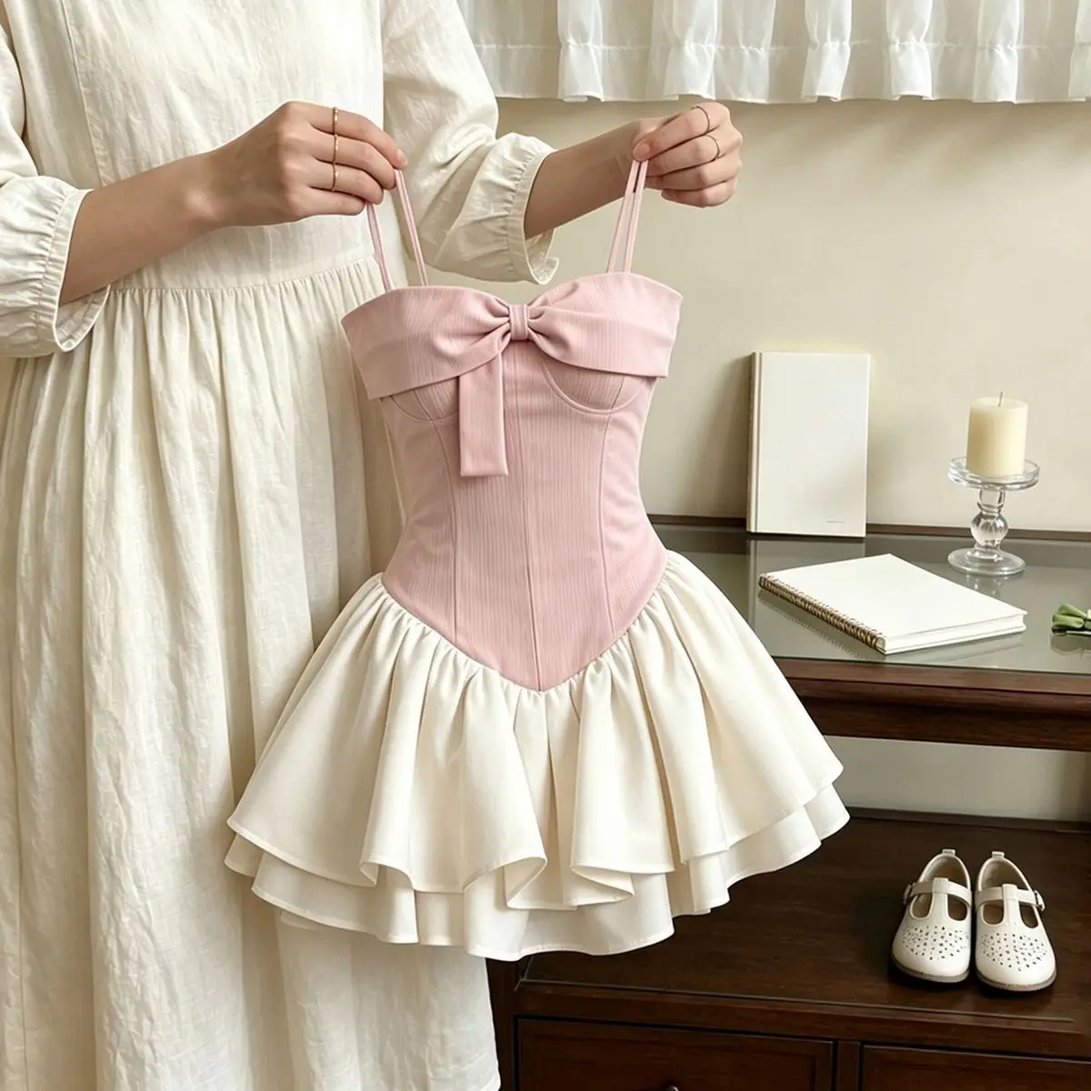 Girls Dress Summer New Style Sweet Waist Cinched Fluffy Dress Children's Pink Dress for Kids