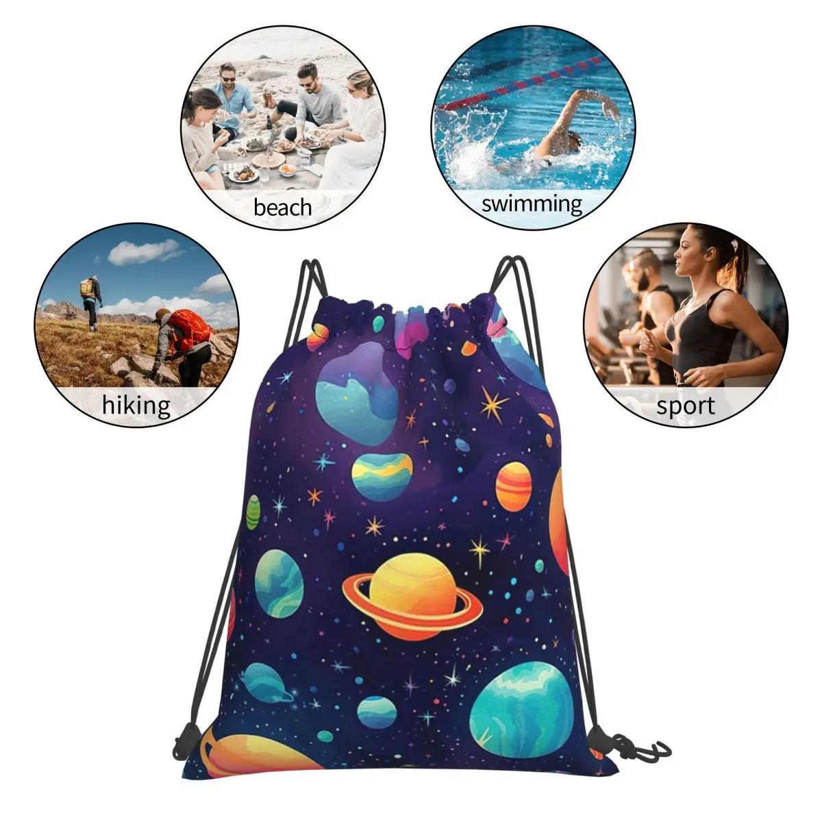 Solar System Space Planets Universe Backpacks Casual Drawstring Bundle Pocket Sports Bag Book Bags for Travel Students